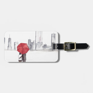 Etiqueta De Bagagem Casal de guarda-chuva vermelho Nova Iorque, Trendê