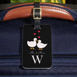 Etiqueta De Bagagem Casal de patos fofos Recém-casados Monograma