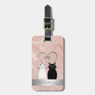 Etiqueta De Bagagem Casal elegante de gato engraçado marble rosa doura