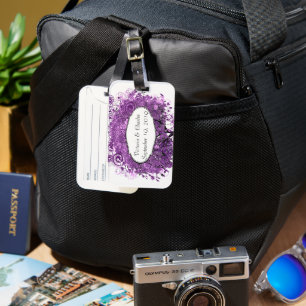 Etiqueta De Bagagem Casamento de Árvore de Folha de Coração Roxo da Fl