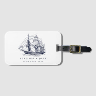 Etiqueta De Bagagem Casamento de Destino Nobre Navio Náutico Vintage