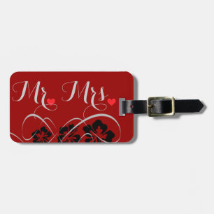 Etiqueta De Bagagem Casamento - Hibiscus Flourish Black Red