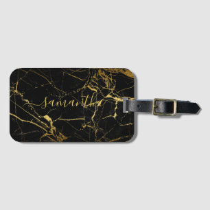 Etiqueta De Bagagem Casamento Obrigado Manuscrito preto Dourado