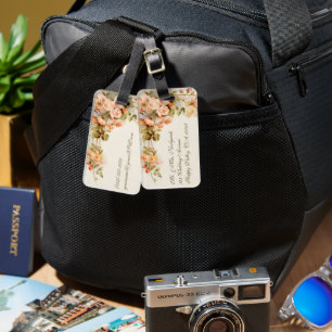 Etiqueta De Bagagem Casamento Vintage, Flores de Rosa Pink Antiga Flor