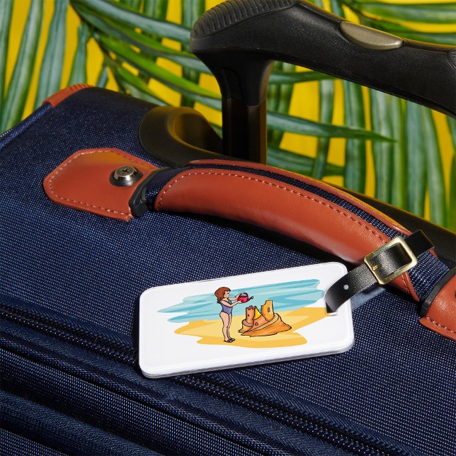 Etiqueta De Bagagem Castelo de Areia na Praia (Criador carregado)