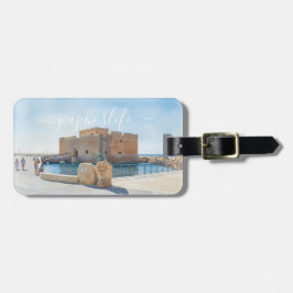 Etiqueta De Bagagem Castelo de Pafos & Estátua estilo aquarela