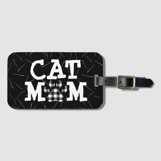 Etiqueta De Bagagem Cat Mãe Pawprint com Cabelos de Gato (Frente Horizontal)