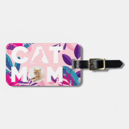 Etiqueta De Bagagem CAT MOM, sua foto, flores cor-de-rosa e deixa baga