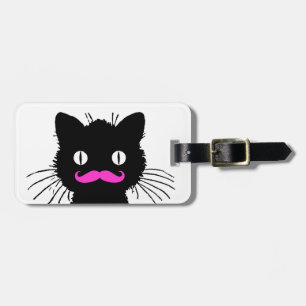 ETIQUETA DE BAGAGEM CAT PRETO DO BIGODE COR-DE-ROSA ENGRAÇADO