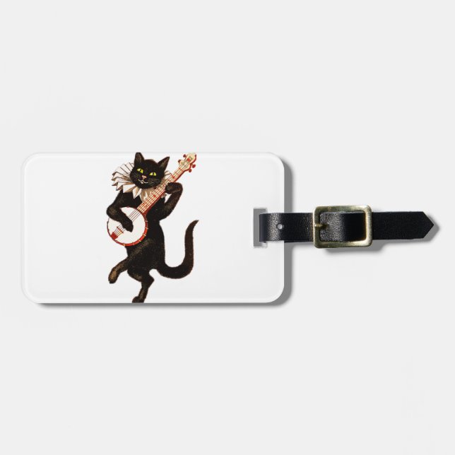 Etiqueta De Bagagem Cat tocando Banjo (Frente Horizontal)