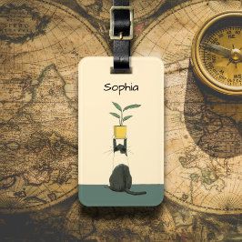 Etiqueta De Bagagem Cat with Plant