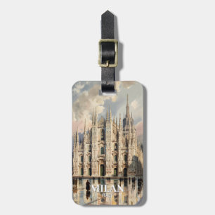 Etiqueta De Bagagem Catedral de Milan Itália em aquarela vintage