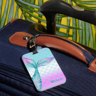 Etiqueta De Bagagem Cauda de Sereia Rosa Azul Feminina Personalizada