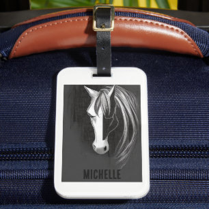 Etiqueta De Bagagem Cavalo Abstrato branco e preto personalizado