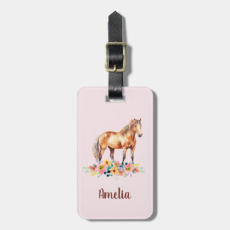 Etiqueta De Bagagem Cavalo-Cinto-Cáudia Nome Floral Cor-de-rosa Nome B