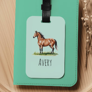 Etiqueta De Bagagem Cavalo Cute em Aquarela para Crianças