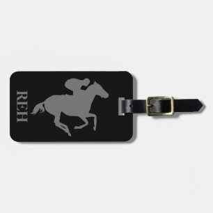 Etiqueta De Bagagem Cavalo de Corrida de Cinza de Monograma com Qualqu