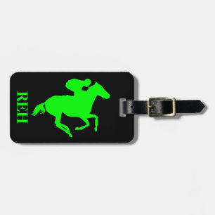 Etiqueta De Bagagem Cavalo de Corrida do Verde limão do Monograma/Qual
