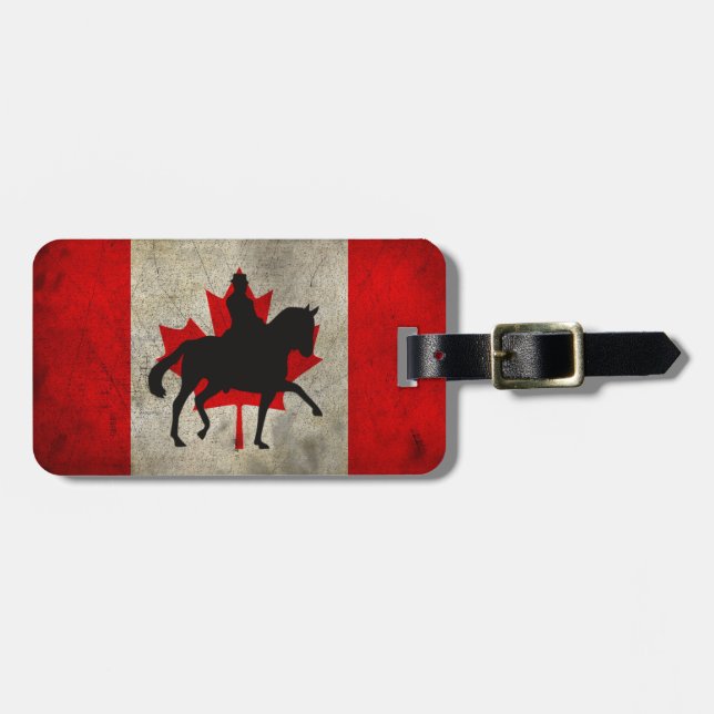 Etiqueta De Bagagem Cavalo de Dressage com Bandeira Canadense Patrióti (Frente Horizontal)
