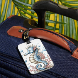 ETIQUETA DE BAGAGEM CAVALO-MARINHO AZUL E BRANCO CAPRICHOSO E FOFO