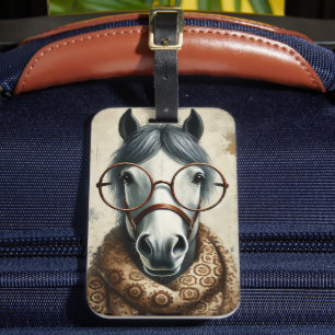 Etiqueta De Bagagem Cavalo na moda com Óculos - Arte Venenosa Engraçad