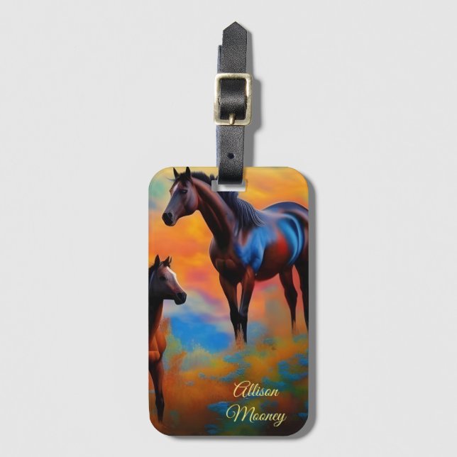 Etiqueta De Bagagem Cavalos Selvagens *personalize* (Frente Vertical)