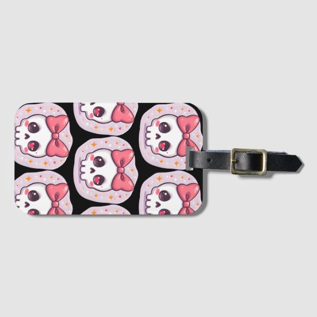 Etiqueta De Bagagem Caveira Pastel Goth com Laço Fofo (Frente Horizontal)