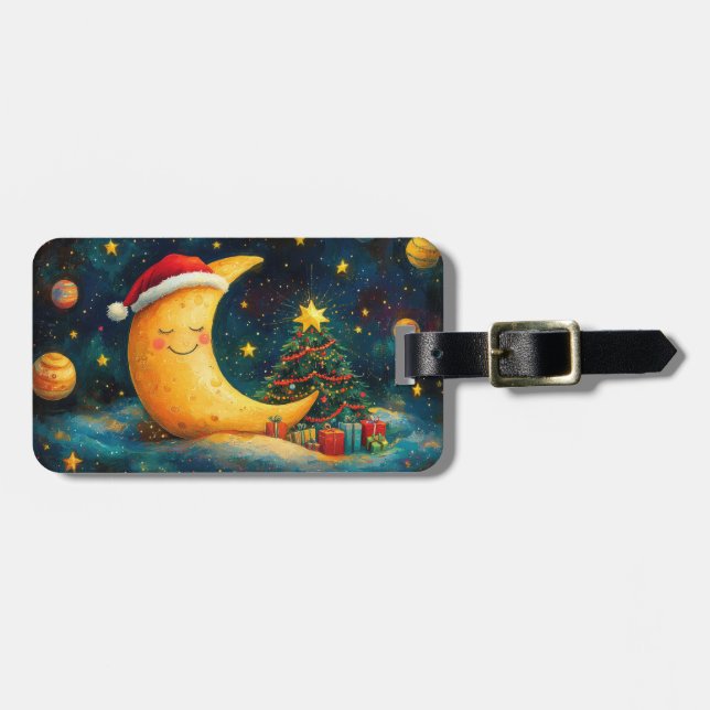 Etiqueta De Bagagem Celebração Divertida da Lua Galáctica de Natal (Frente Horizontal)