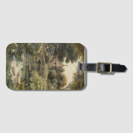 Etiqueta De Bagagem Cena botânica dos cisnes num jardim inglês