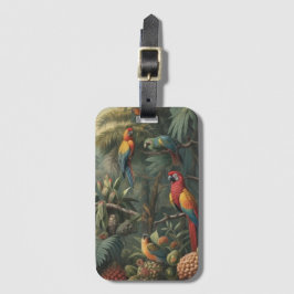 Etiqueta De Bagagem Cena botânica dos papagaios e ananás