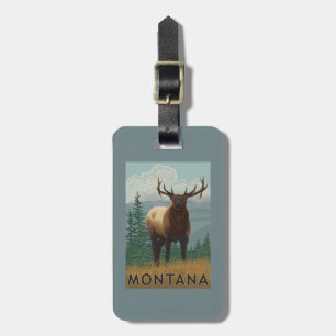 Etiqueta De Bagagem Cena de MontanaElk