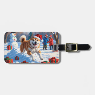 Etiqueta De Bagagem Cena de neve festiva de Natal Akita