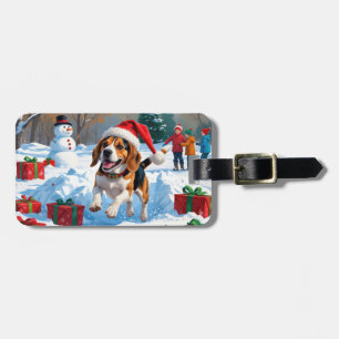 Etiqueta De Bagagem Cena de Neve Festiva de Natal do Beagle