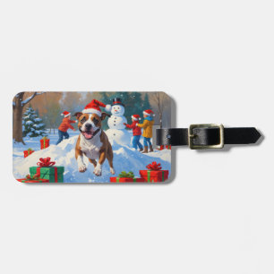 Etiqueta De Bagagem Cena de neve festiva de Natal do Bull Terrier