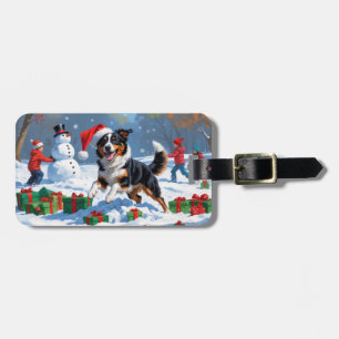 Etiqueta De Bagagem Cena de Neve Festiva de Natal Kelpie australiana