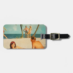 Etiqueta De Bagagem Cena de Praia Vintage