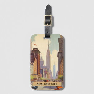 Etiqueta De Bagagem Cena de Rua Vintage da Cidade de Nova York com Tex