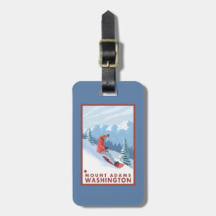Etiqueta De Bagagem Cena do Snowboarder - montagem Adams, Washington