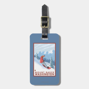 Etiqueta De Bagagem Cena do Snowboarder - padeiro da montagem,
