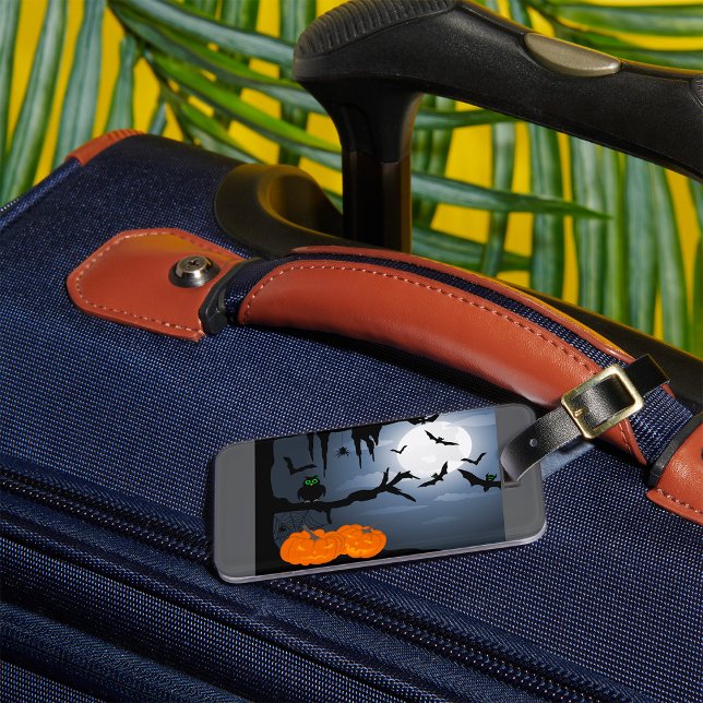 Etiqueta De Bagagem Cena Noturna de Halloween Spooky (Criador carregado)