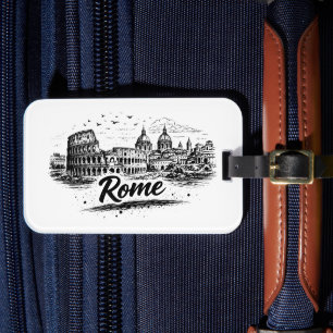 Etiqueta De Bagagem Cena Roma Itália Paisagem Urbana Arte Lápis