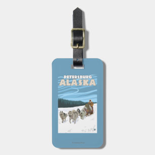 Etiqueta De Bagagem Cena Sledding do cão - Petersburgo, Alaska