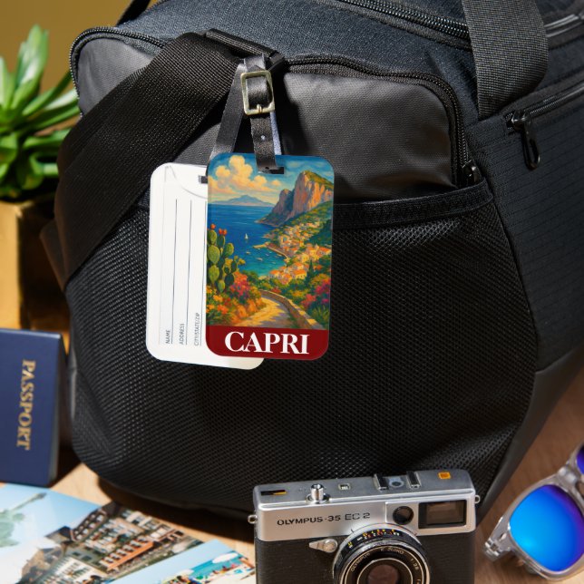 Etiqueta De Bagagem Cenário Retro Viagem Capri Itália (Frente e Verso)