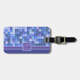 Etiqueta De Bagagem Cerceta violeta azul dos azulejos quadrados