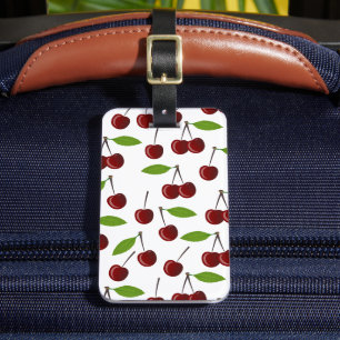 Etiqueta De Bagagem Cereja Vermelha, Padrão De Cerejas, Folhas, Fruta