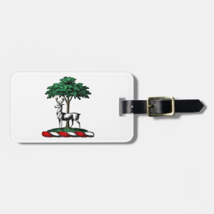 Etiqueta De Bagagem Cervo Veado junto à Árvore Emblema do Brasão Herál