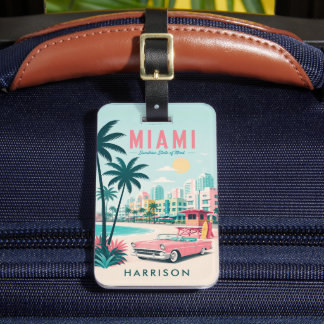 Etiqueta De Bagagem Céu Colorido Personalizado Praia Miami Flórida Fes
