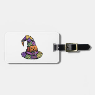 Etiqueta De Bagagem Chapéu de Bruxa de Remendo Assustador de Halloween