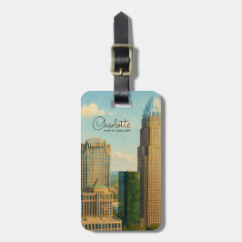 Etiqueta De Bagagem Charlotte NC Aquarela Horizonte Viagem
