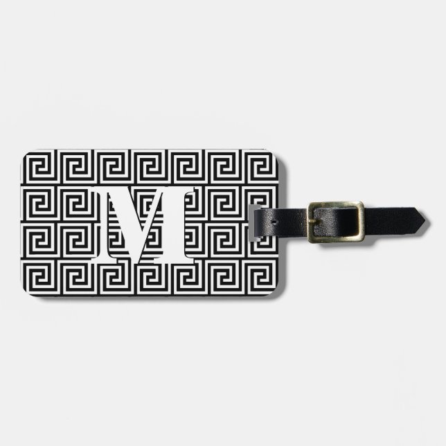 Etiqueta De Bagagem Chave grega, preto e branco (Frente Horizontal)
